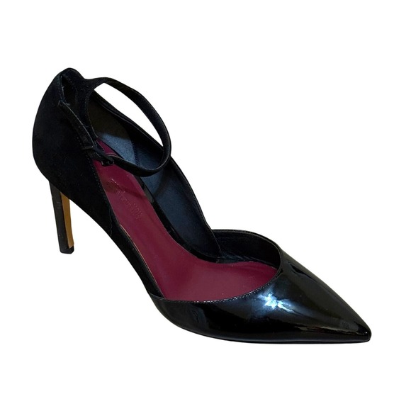 Diane Von Furstenberg Heel Women 6 Black Patent Leather Suede Laredo‎ Stiletto - Picture 1 of 8